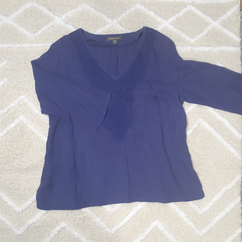 Vintage Tommy Bahama Women's Baggy Over Shirt Long Sleeved Size L/G V-Neck Linen